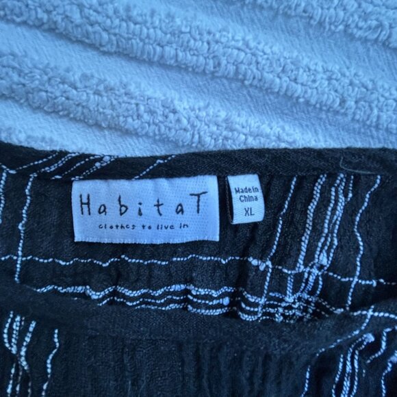 Habitat Black White Plaid Textured Asymmetric Tunic Top XL Linen Blend Artsy - Picture 3 of 9